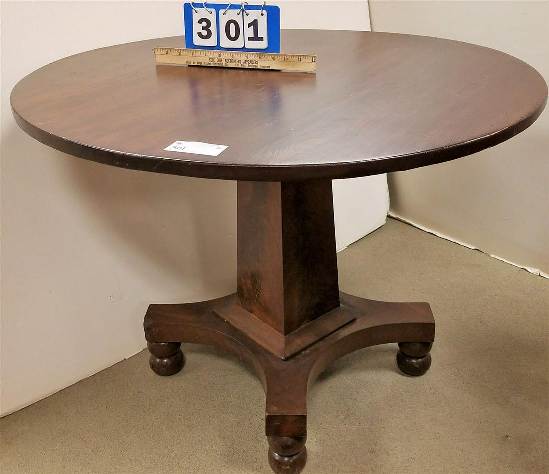EMPIRE MAHOG. PED. BASE TABLE, 26.5"H X 35" DIAM. (1 of 2)