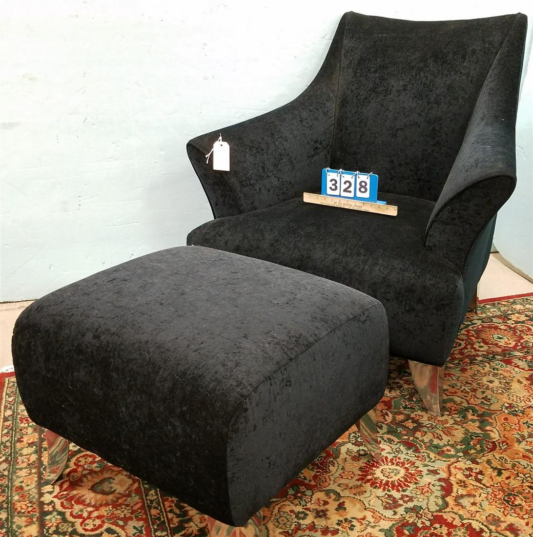 BLACK VELVET ARMCHAIR W/ CHROME FEET W/ MATCHING (1 of 2)