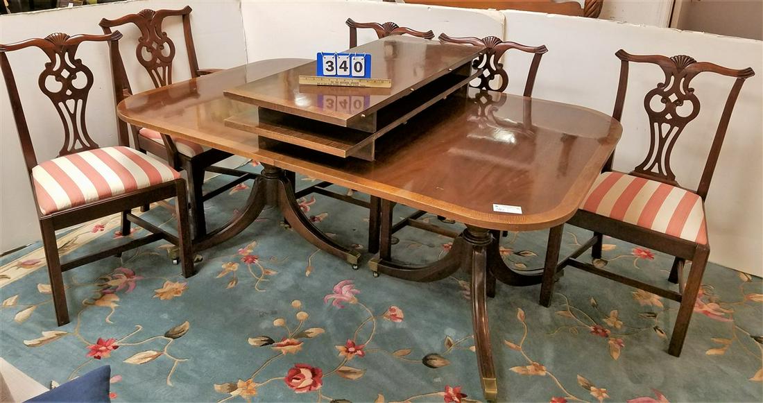 DUNCAN PHYFE STYLE MAHOG. DOUBLE PED, DINING TABLE 5'8" (1 of 2)