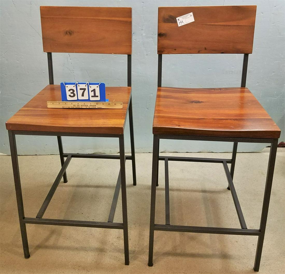 PR. WEST ELM WROUGHT BASE WOODEN SEAT COUNTER CHAIRS (1 of 1)