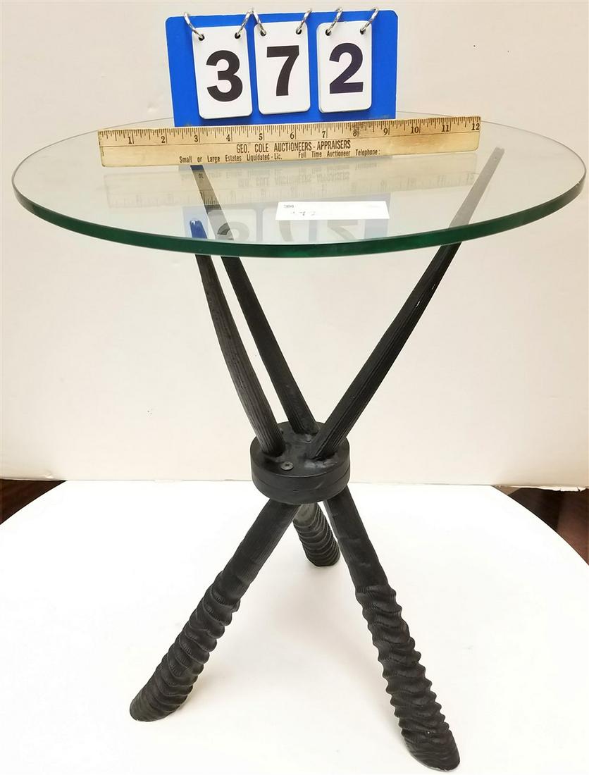 METAL ANTLER TRIPOD STAND W/ GLASS TOP 2'H X 18" DIAM. (1 of 4)