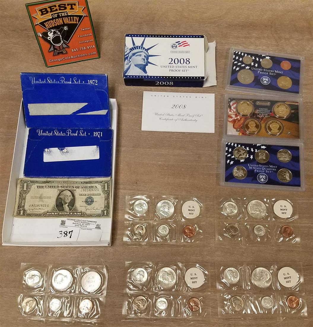 LOT US MINT SETS- 1963, 4-1964, 1971, 72 + 2008 + 1935 (1 of 8)