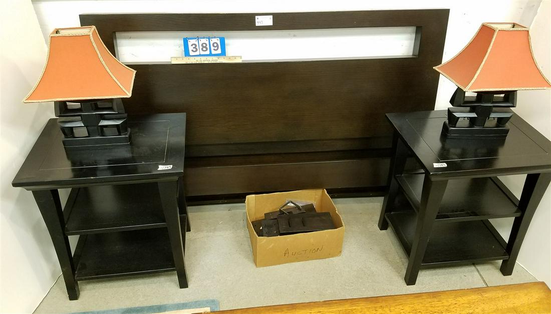 WEST ELM FURN. OAK QUEEN BED W/ PR. NIGHT STANDS 25.5"H (1 of 2)