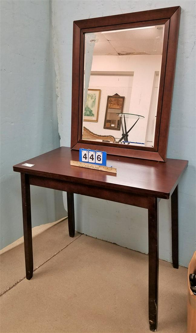 MAHOG. GAME TABLE, 30.5"H X 36"W X 19.75"D W/ MIRROR: MAHOG. GAME TABLE, 30.5"H X 36"W X 19.75"D W/ MIRROR 33" X 27"