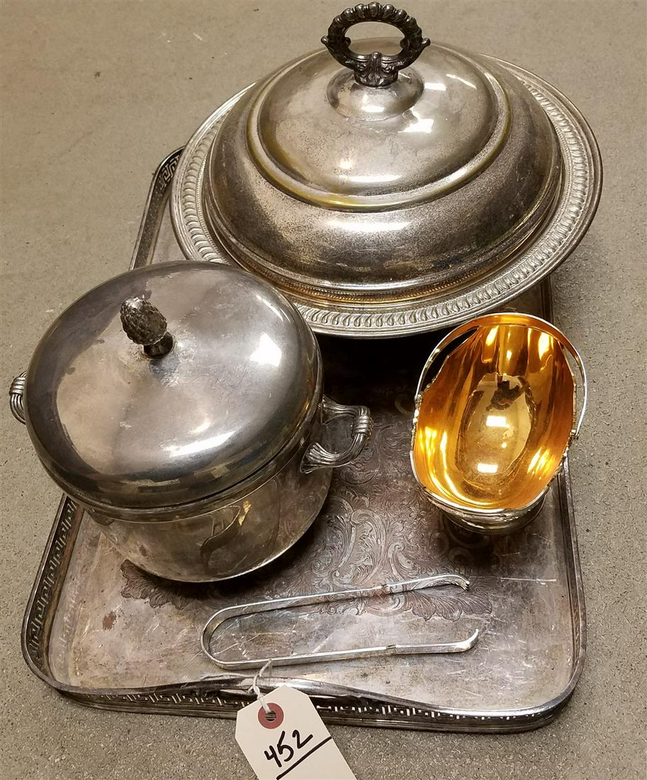 LOT SILVERPLATE SERVING TRAY, COVERED VEG, ICE BUCKET, (1 of 2)