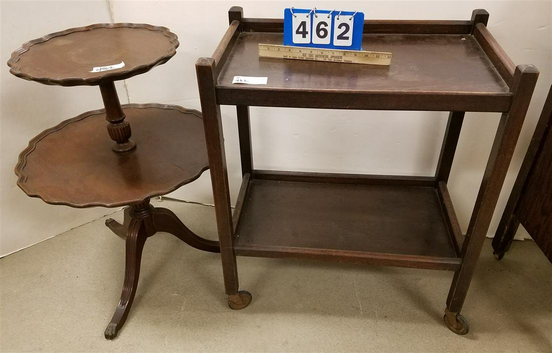 OAK 2 TIER BAR CART, 30.5"H X 25.5"W X 15.5"D + (1 of 1)