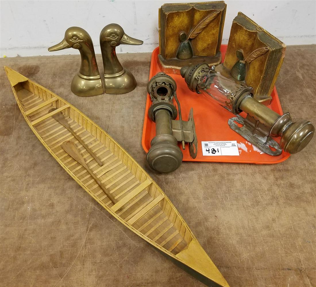 TRAY W/BRASS LANTERNS BOAT MODEL,BOOK ENDS (1 of 3)