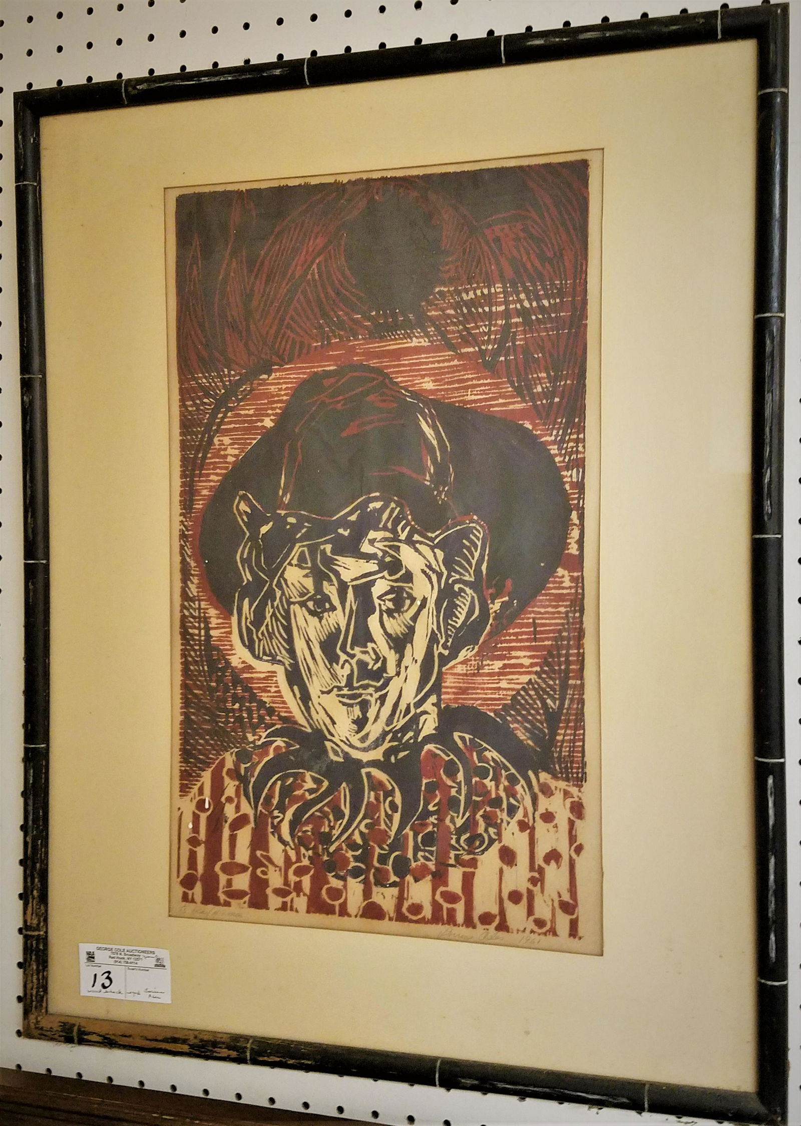 FRAMED WOOD BLOCK PRINT "HEAD OF A MAN" PENCIL SGND (1 of 3)