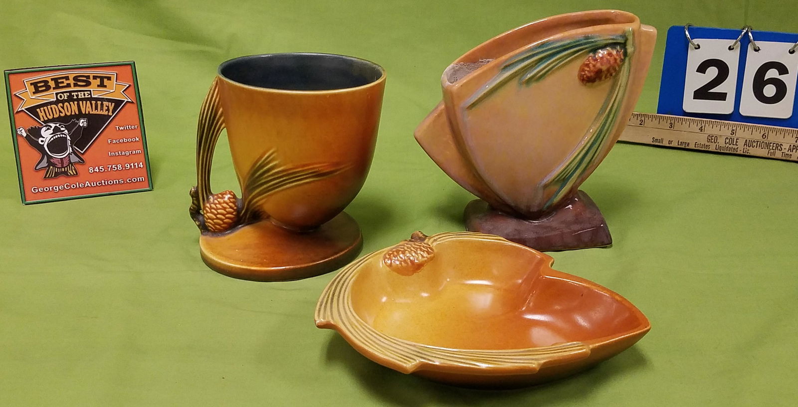 TRAY 3 PC ROSEVILLE PINECONE- PLANTER 124-5" VASE (1 of 4)