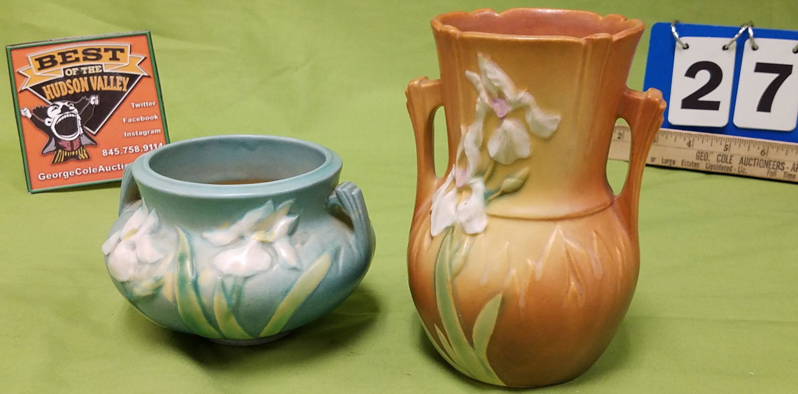 TRAY 2 PC ROSEVILLE IRIS- VASE 917-6" AND POT 647-3" (1 of 3)
