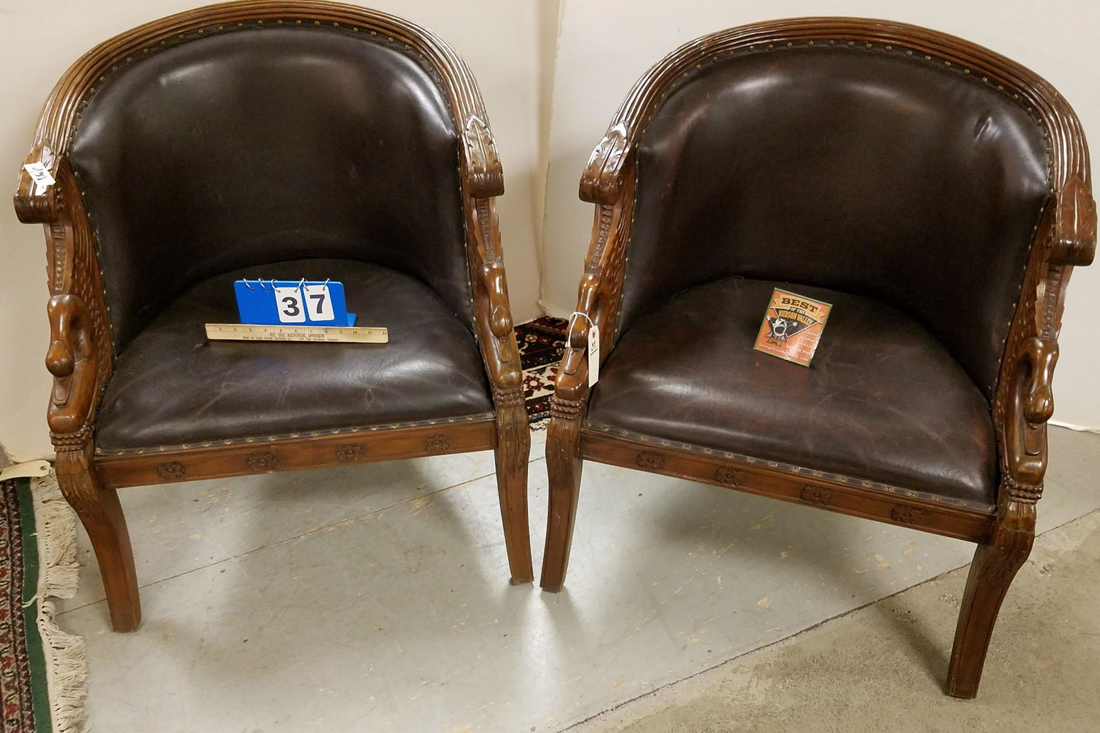 PR MAHOG SWAN ARM LEATHER UPHOLS CHAIRS (1 of 4)