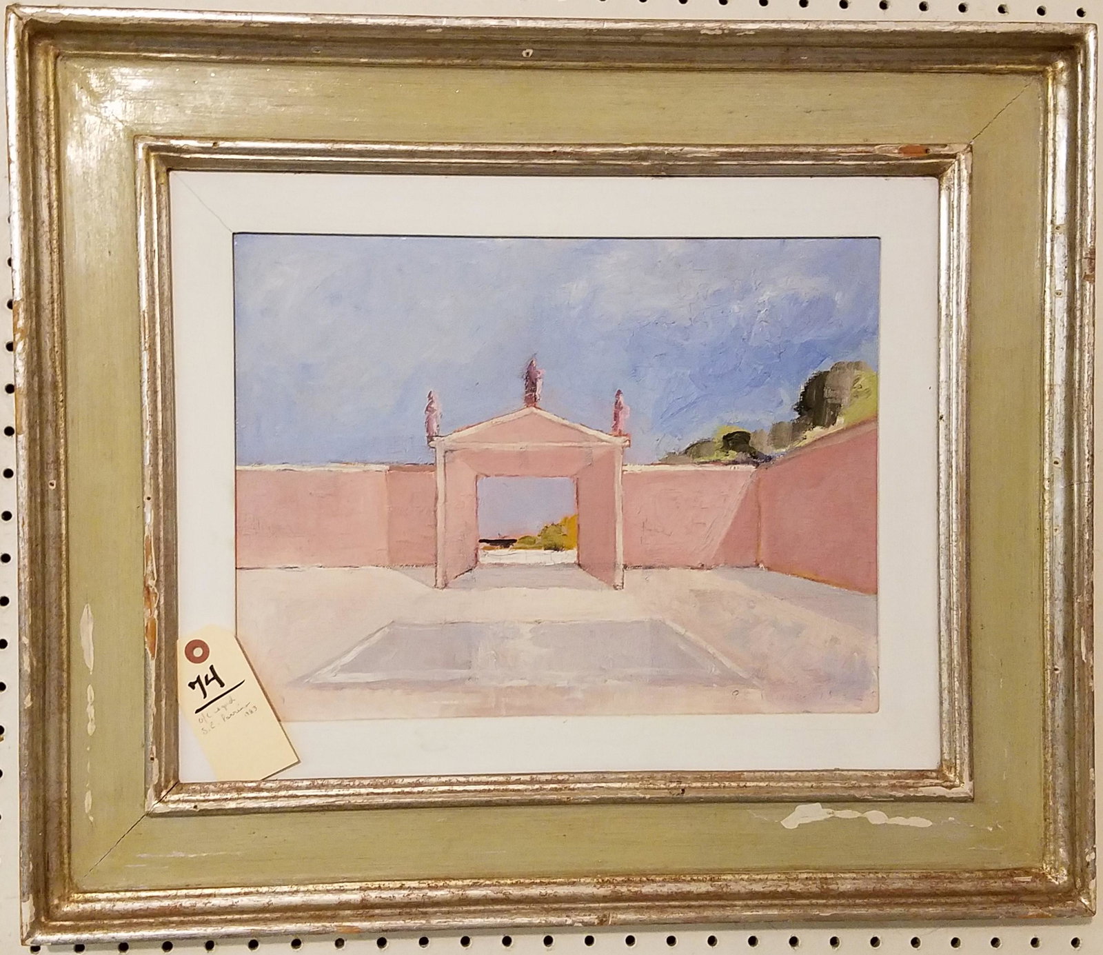 FRAMED O/C COURTYARD SGND S.E. PARRINO 1983 12" X 15: FRAMED O/C COURTYARD SGND S.E. PARRINO 1983 12" X 15 1/2"