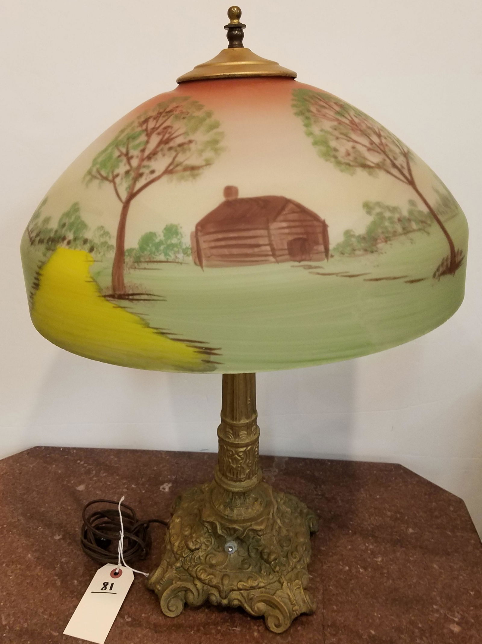 VINTAGE 20'S LAMO BASE W/ REVERSE PTD SHADE 24"H X 16" (1 of 2)