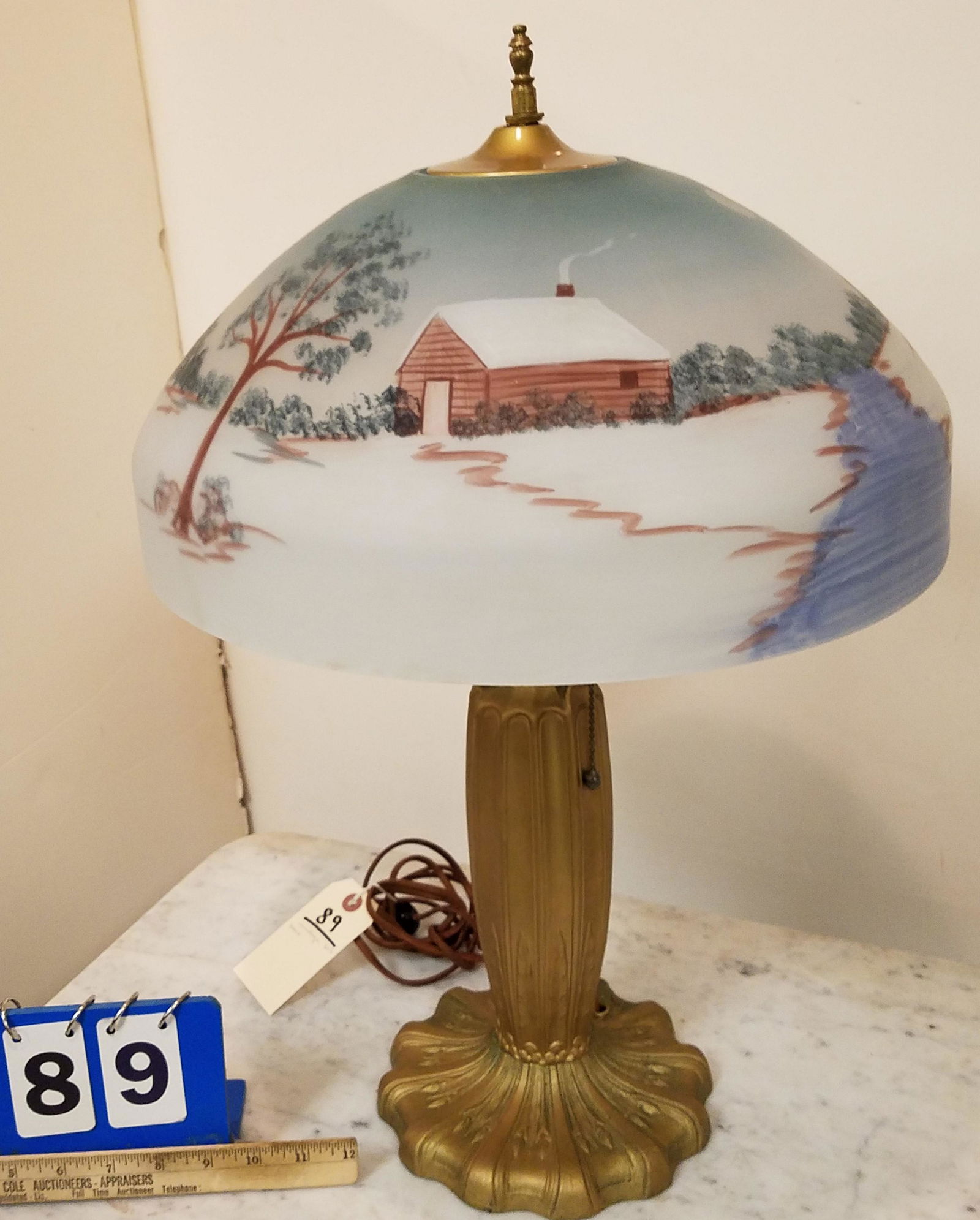 VINTAGE 20'S METAL BASE TABLE LAMP W/ REVERSE PTD SHADE (1 of 3)