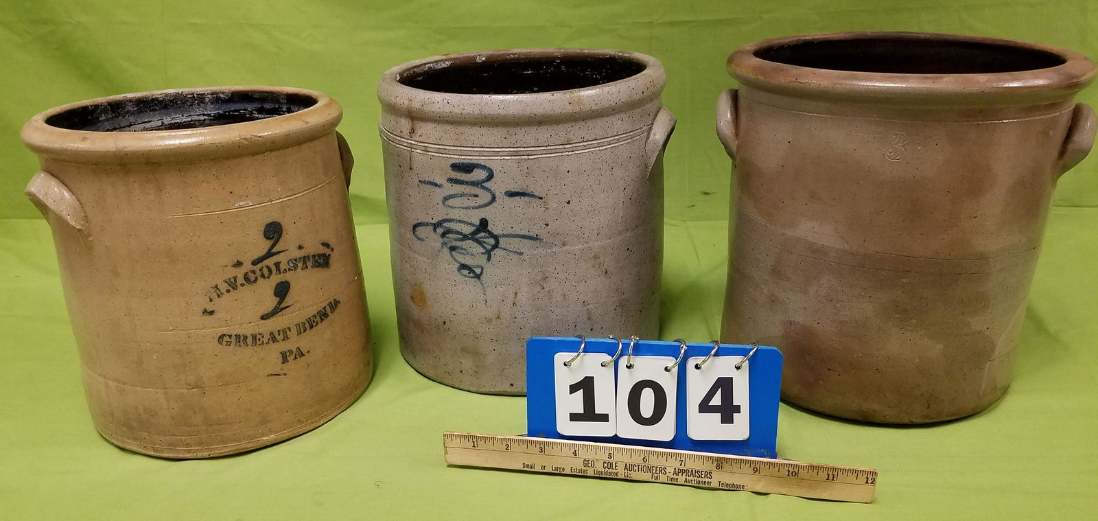 BX 3 STONEWARE CROCKS - 2 GAL H.V. COLSTEN GREAT BEND (1 of 2)