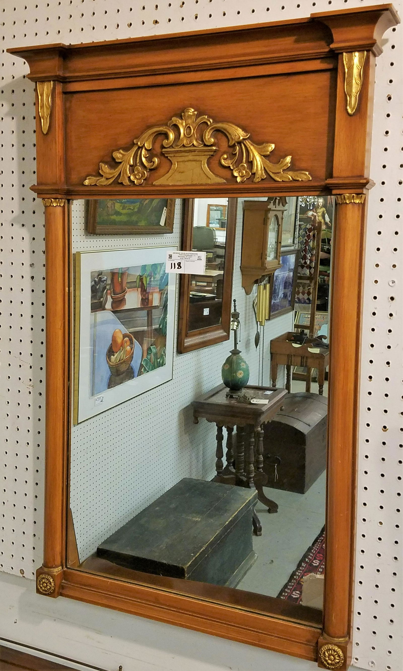 MAPLE MIRROR W/ GILT WOOD CARVED PANEL 39" x 25 1/2" (1 of 1)