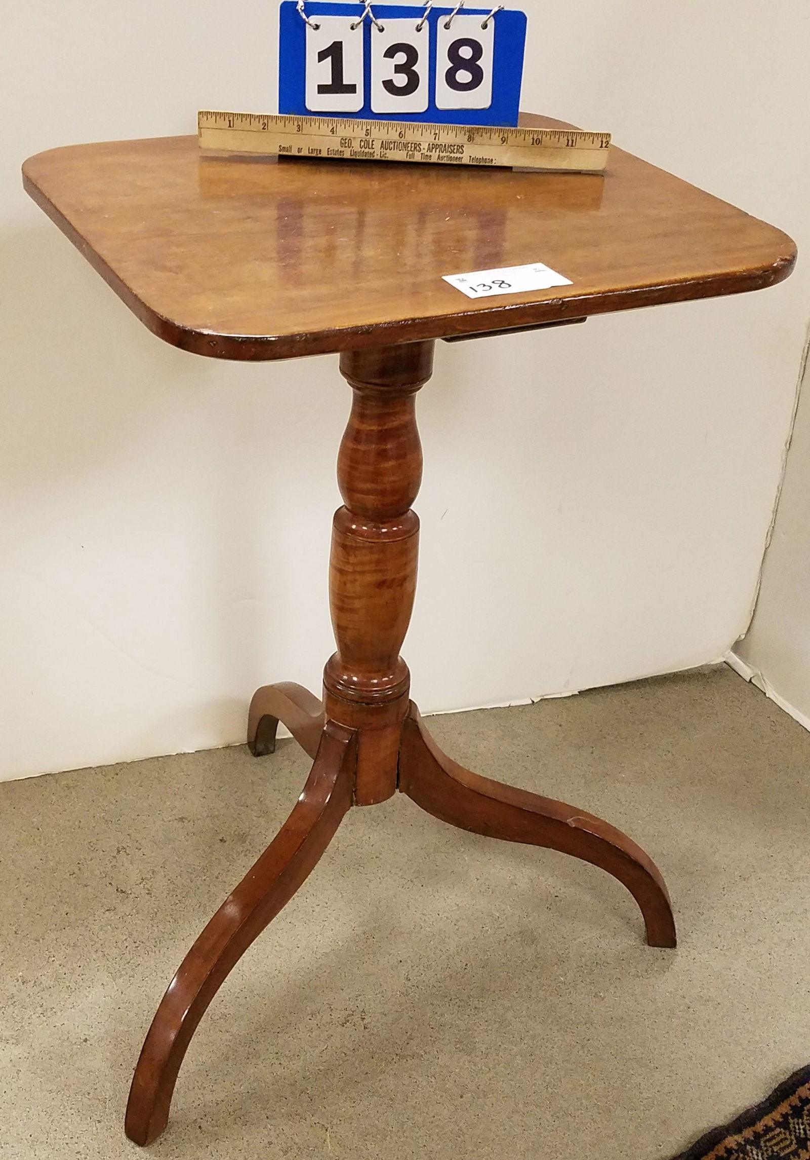 19TH C TIGER MAPLE CANDLESTAND (1 of 2)