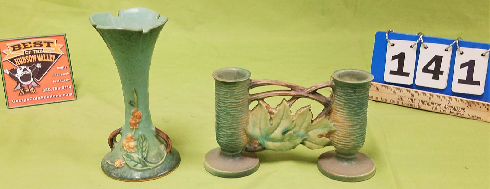 TRAY 2 PC ROSEVILLE BITTERSWEET VASE 879-7" AND (1 of 3)