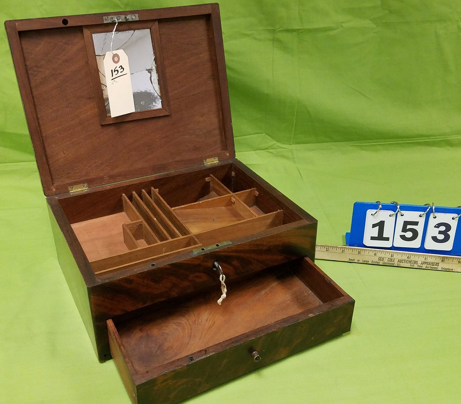 19TH C MAHOG LAP DESK 5 1/2"H X 13"W X 10"D: 19TH C MAHOG LAP DESK 5 1/2"H X 13"W X 10"D