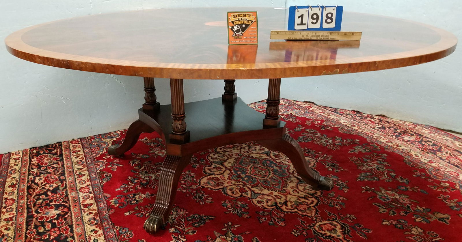 MAHOG 6'DIAM PED BASE DINING TABLE W/INLAY (1 of 4)