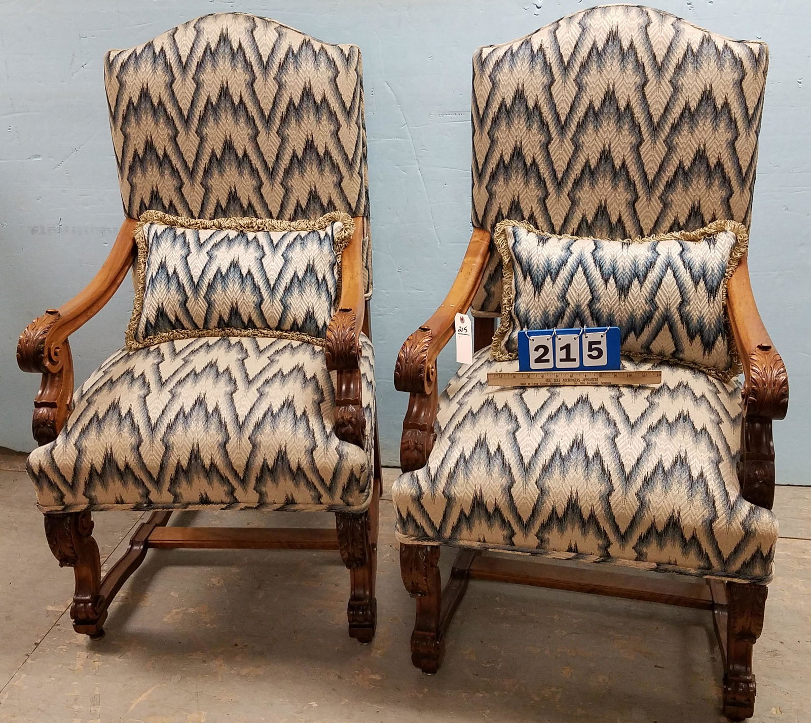 PR CARVED WALNUT FRAME UPHOLS ARM CHAIRS (1 of 2)