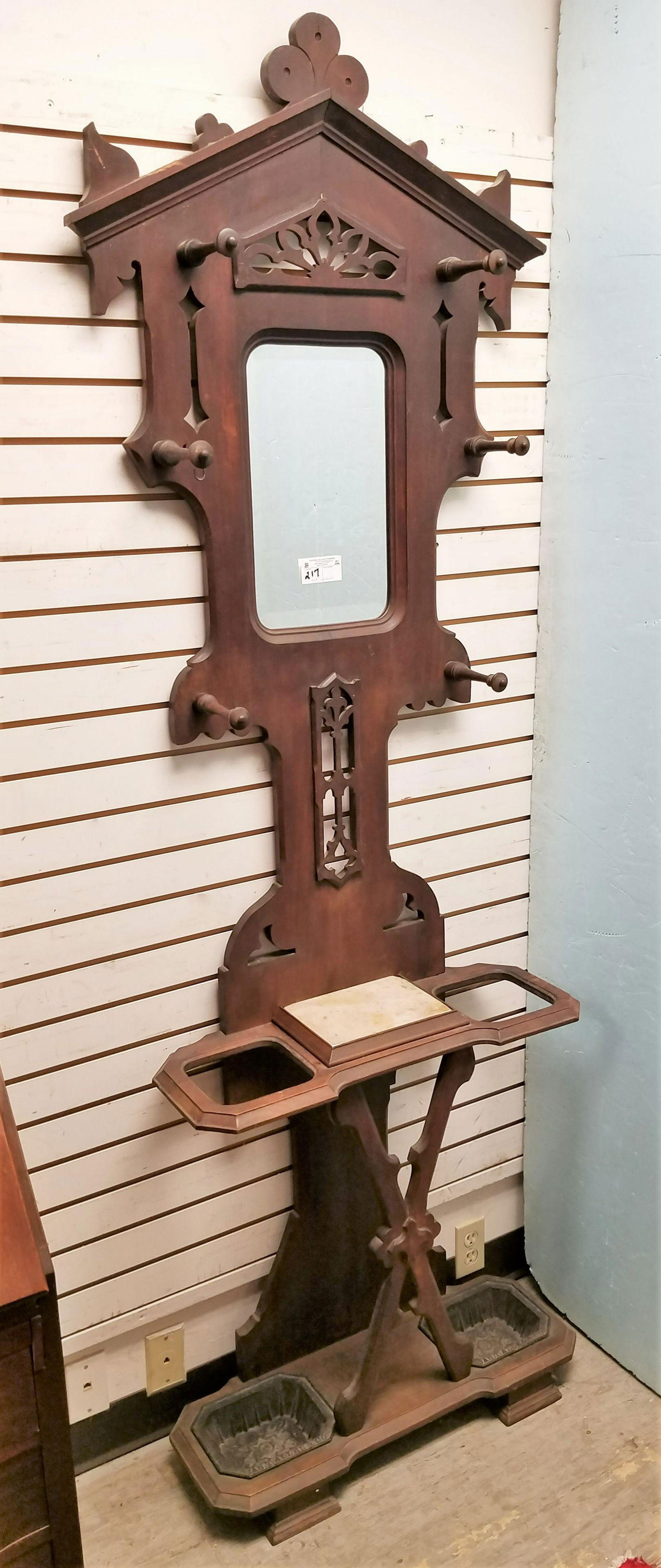 VICT WALNUT HALL STAND 86"H X 28 1/2'W X 10 1/2"D (1 of 3)