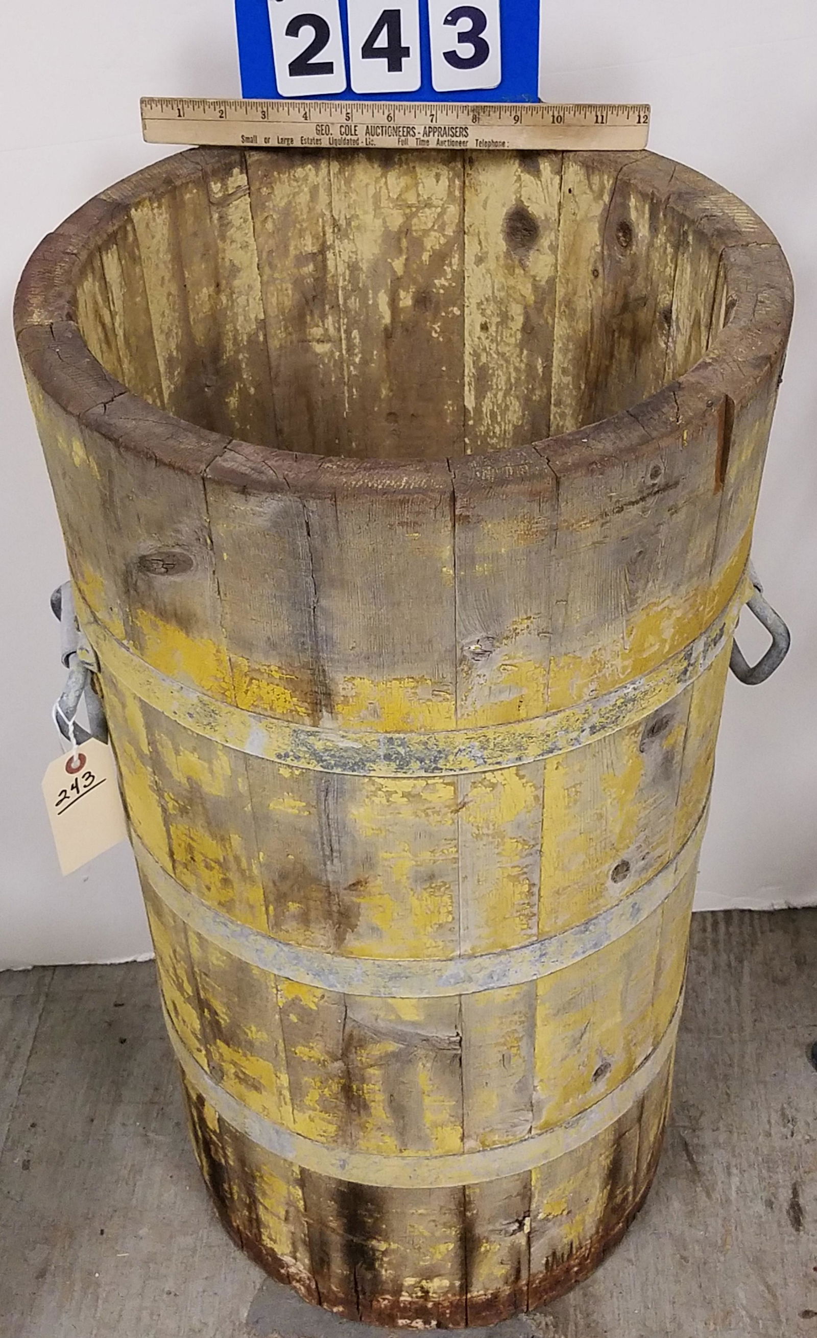 PRIM WOODEN BUCKET 29 1/2"H X 16 .75" WIRE EGG (1 of 4)