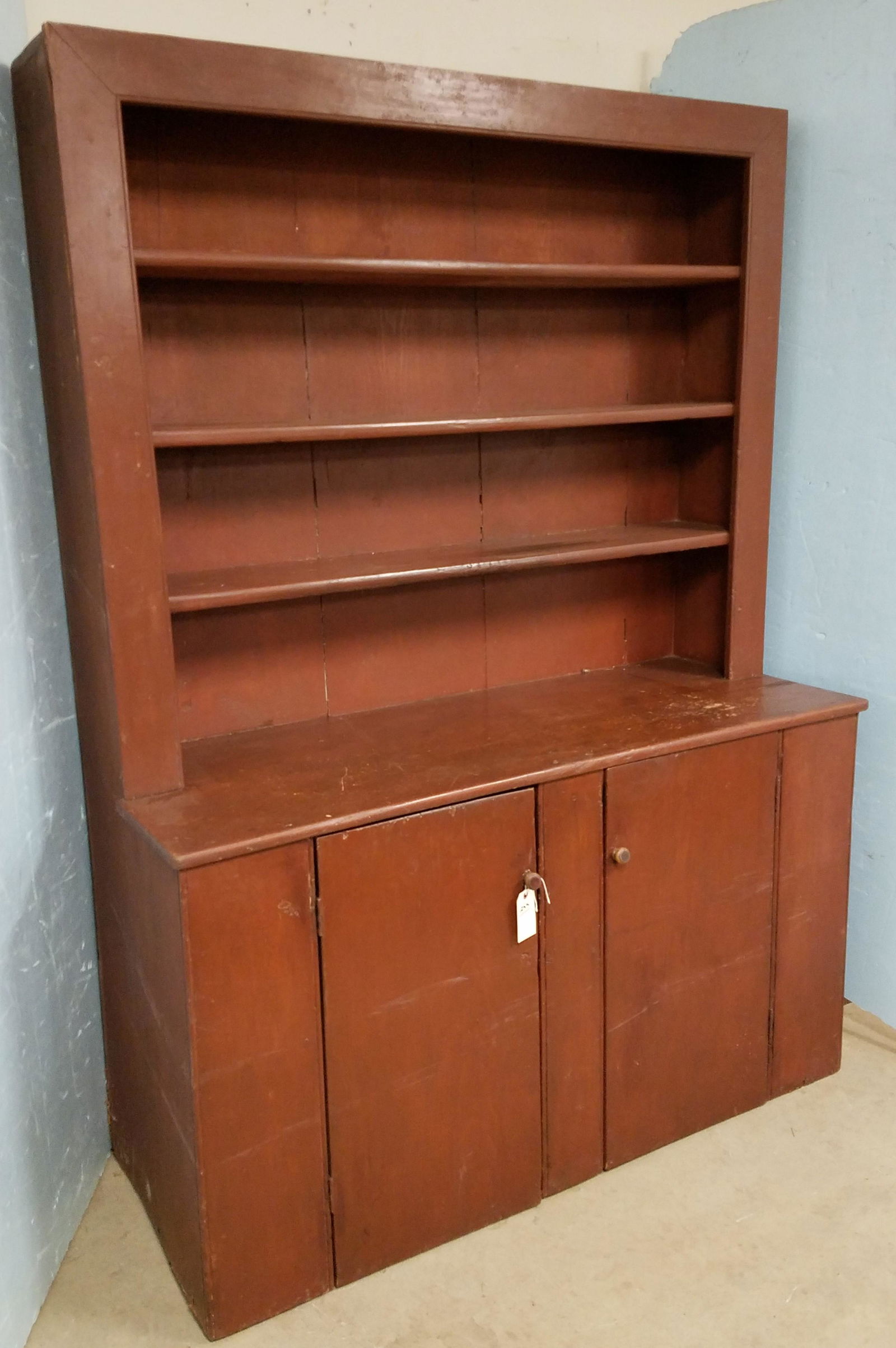 PRIM RED STEP BACK HUTCH 6'10"H X 5'W X 23 1/2"D (1 of 2)