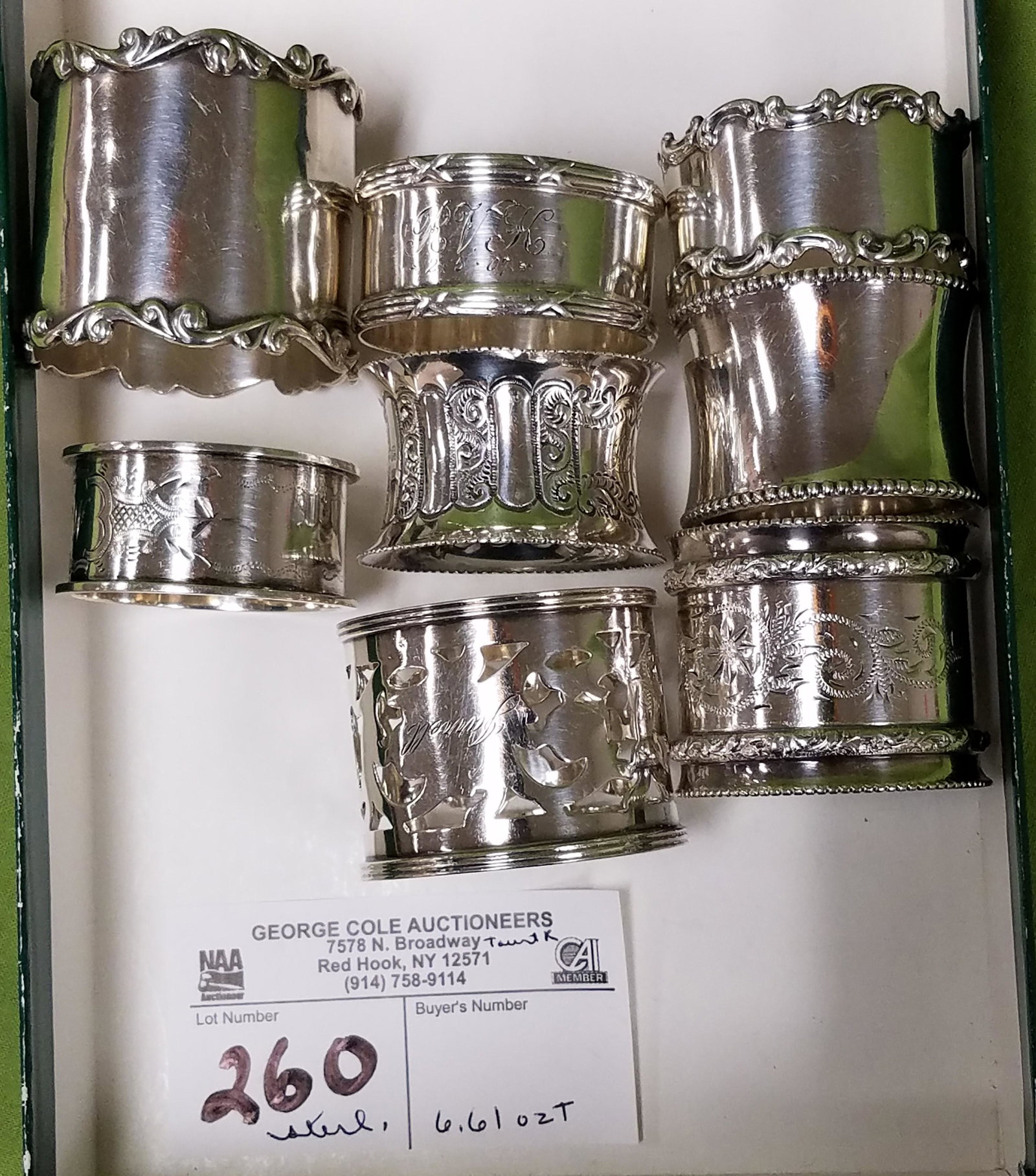 LOT 8 STERLING NAPKIN RINGS 6.61 OZT: LOT 8 STERLING NAPKIN RINGS 6.61 OZT