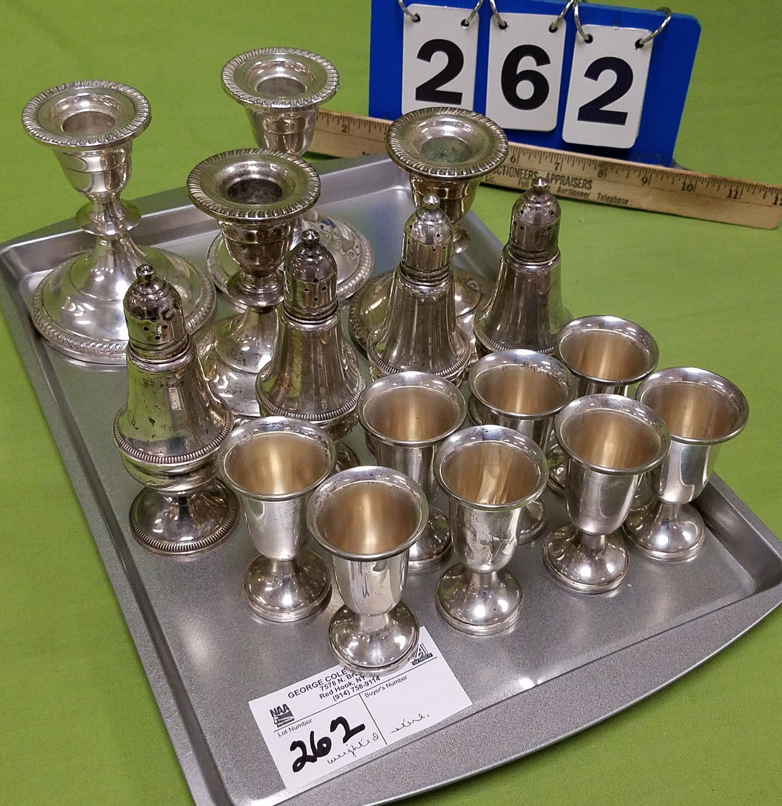 TRAY 16 PC WEIGHTED STERL 4 CANDLESTICKS, 4 (1 of 5)