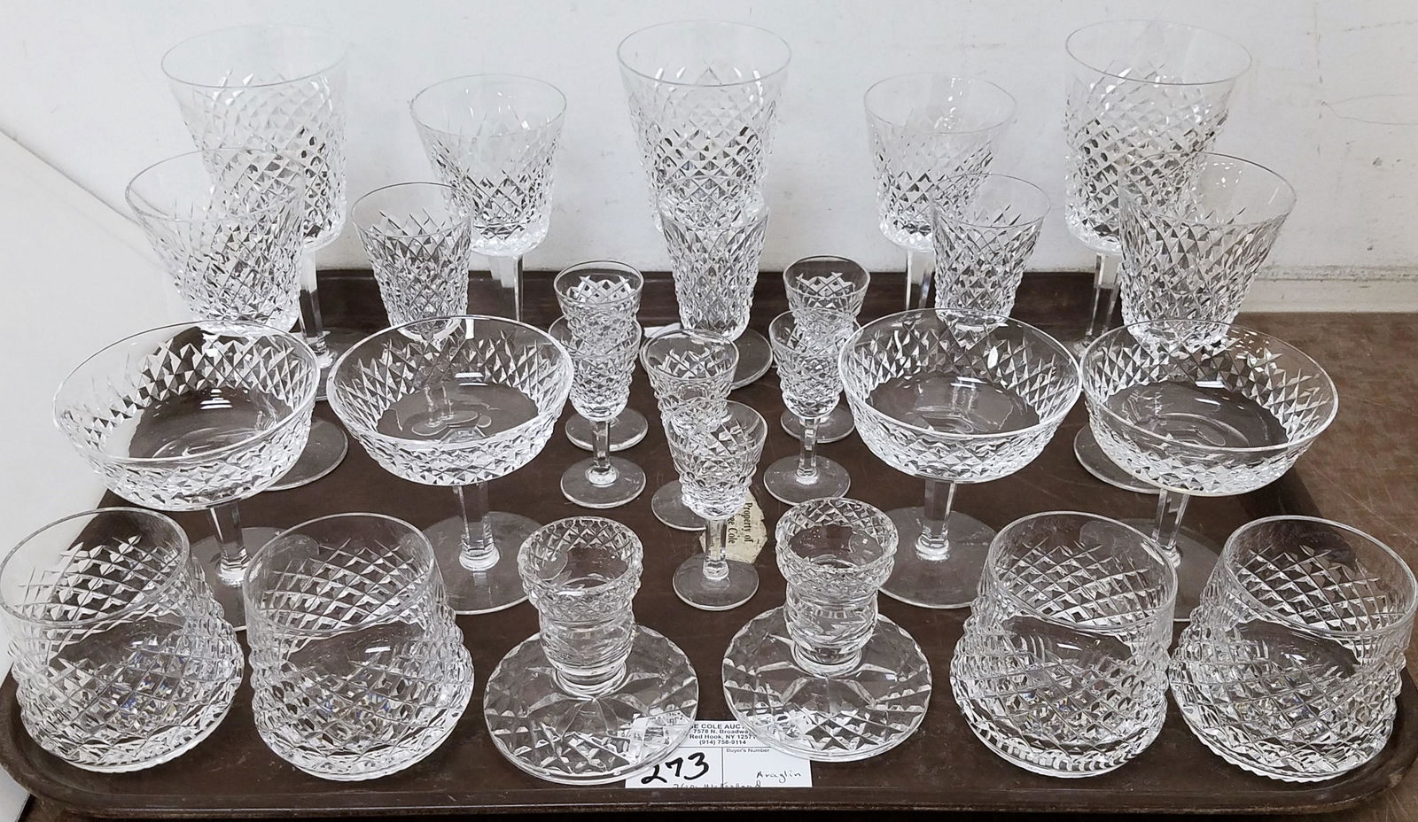 TRAY 24 pc. ARAGLIN WATERFORD STEMWARE & 2 CANDLESTICKS (1 of 4)