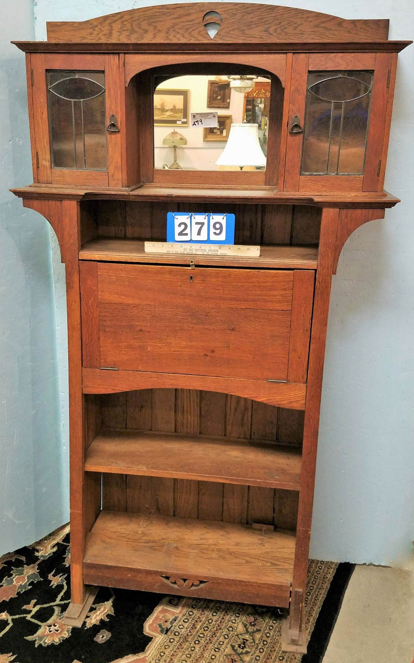 OAK DROP FRONT SECRETARY DESK 68"H x 37 1/2W x 11"D (1 of 6)