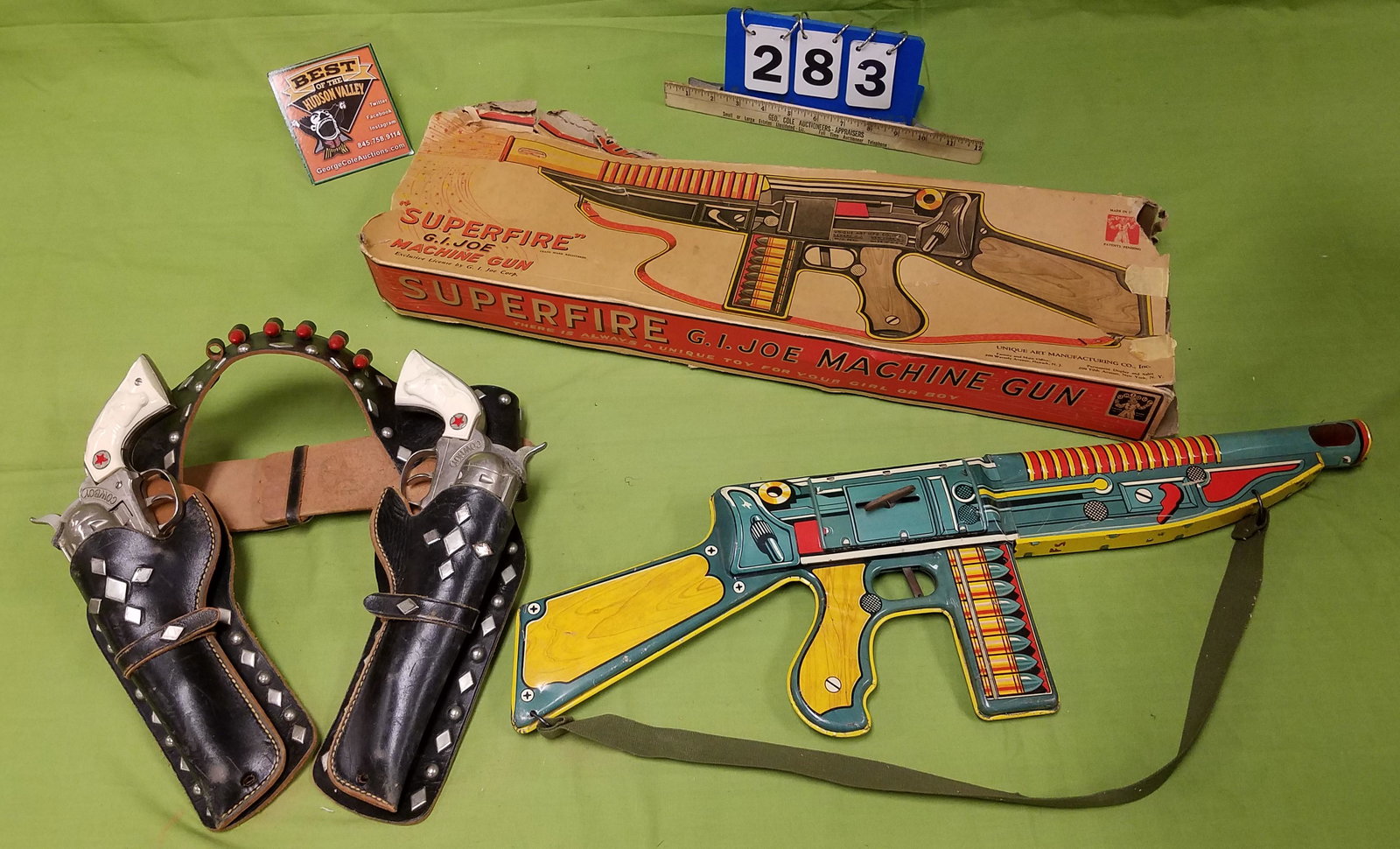 BX ORIG BX'D SUPERFIRE GI JOE MACHINE GUN &HOLSTER W/: BX ORIG BX'D SUPERFIRE GI JOE MACHINE GUN &HOLSTER W/ COWBOY CAP PISTOLS