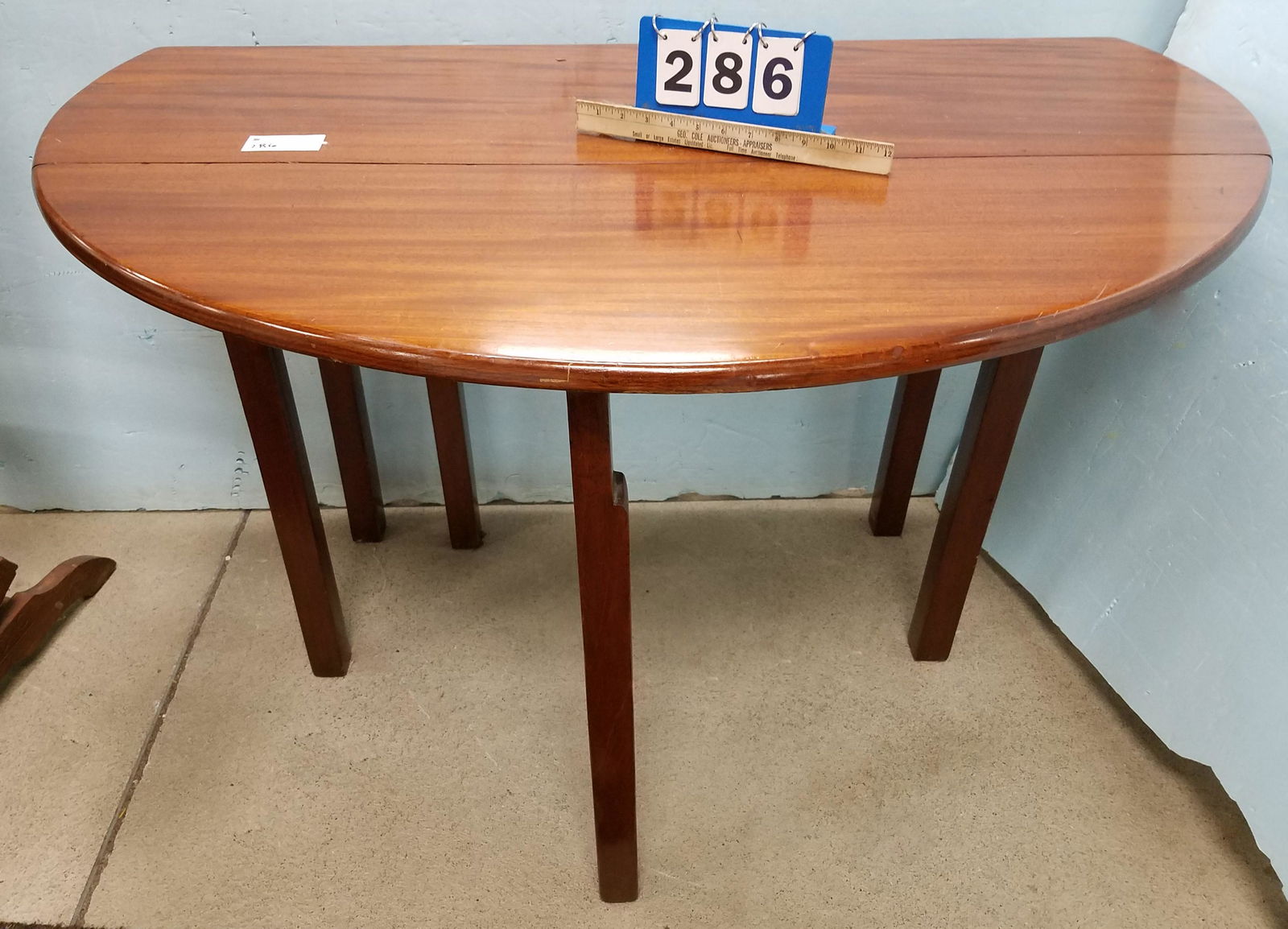 19TH C MAHOG SWING LEG DROP LEAF TABLE- 1 LEAF MISSING (1 of 7)