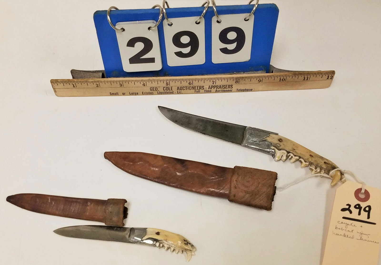 2 HANDMADE KNIVES- 1 W/ COYOTE JAW HANDLE THE OTHER W/ (1 of 4)