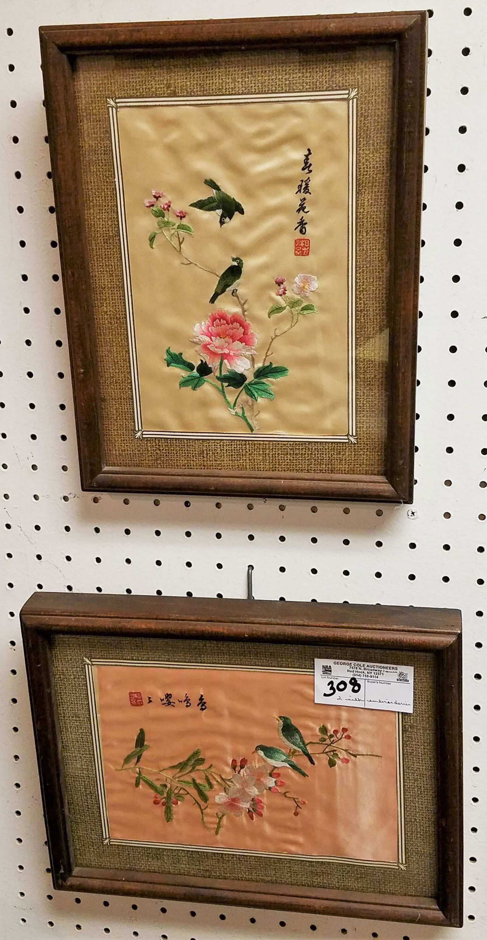 2 FRAMED SILK EMBROIDERIES 6" X 9" (1 of 1)