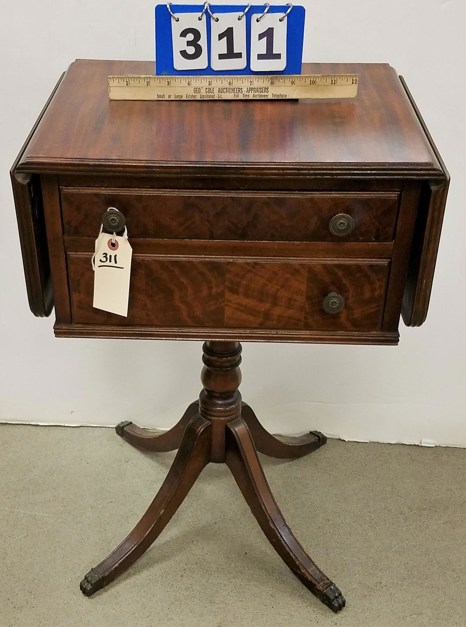 MAHOG 2 DRAWER DROP LEAF WK TABLE 27"H X 18 1/2"W X (1 of 4)