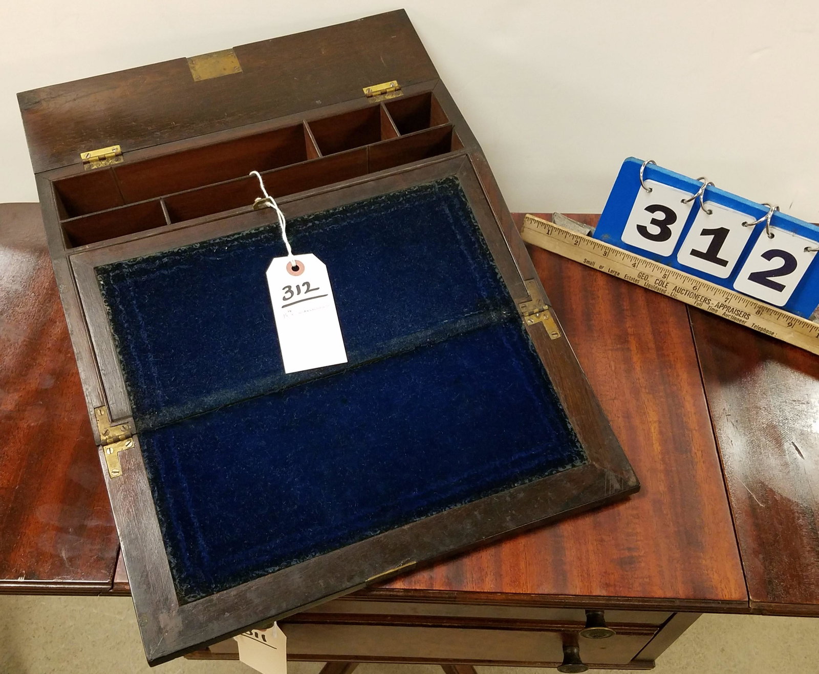 19TH C ROSEWOOD LAP DESK 3 1/2"H X 14"W X 9 1/2"D: 19TH C ROSEWOOD LAP DESK 3 1/2"H X 14"W X 9 1/2"D