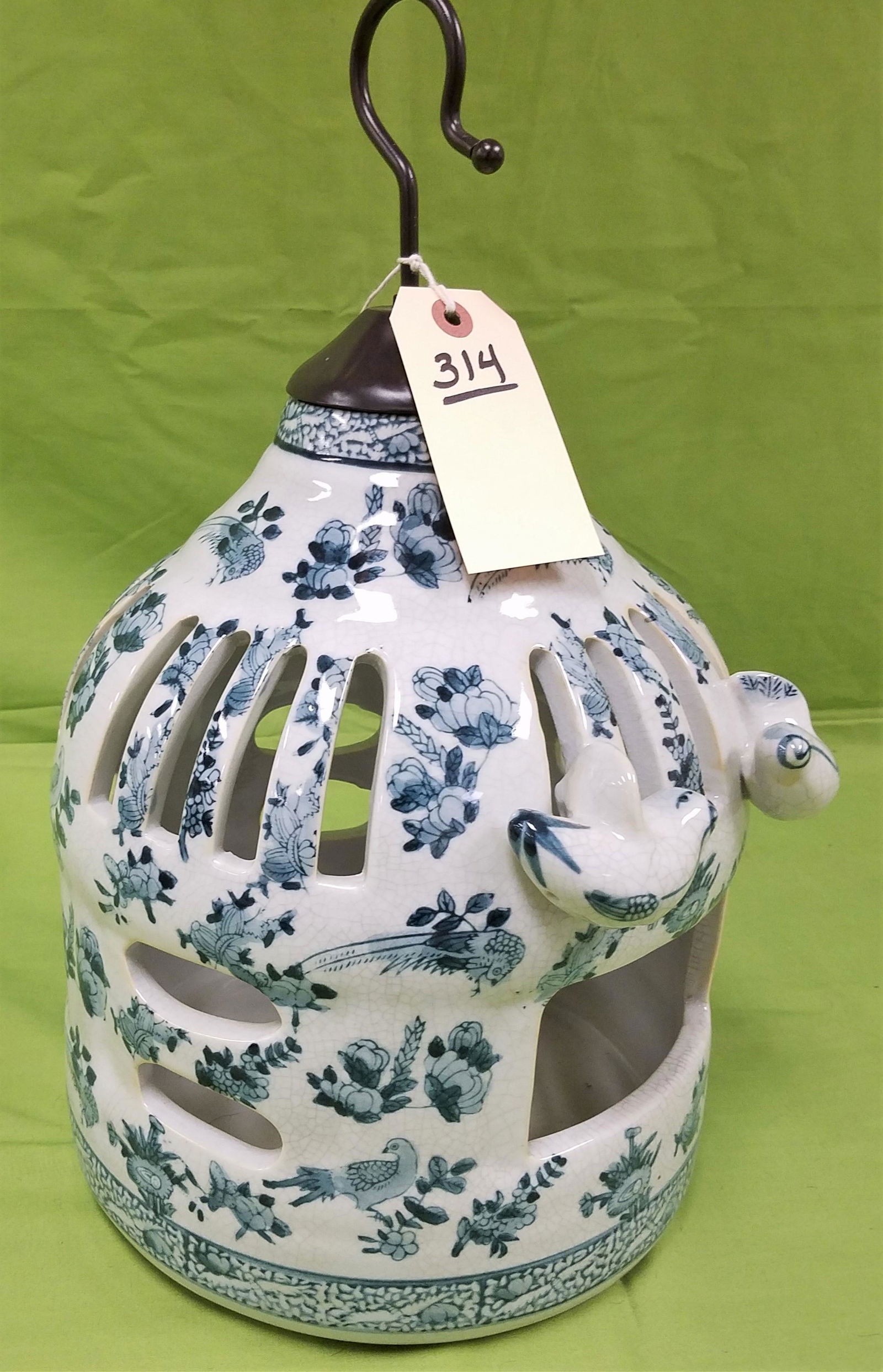 CHINESE PORCELAIN HANGING LANTERN 14"H X 9 1/2" DIAM (1 of 3)