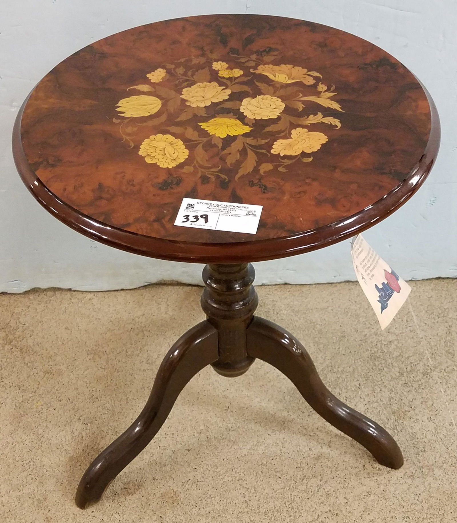 ITALIAN INLAID WALNUT STAND 18 1/2"H X 17" DIAM (1 of 3)