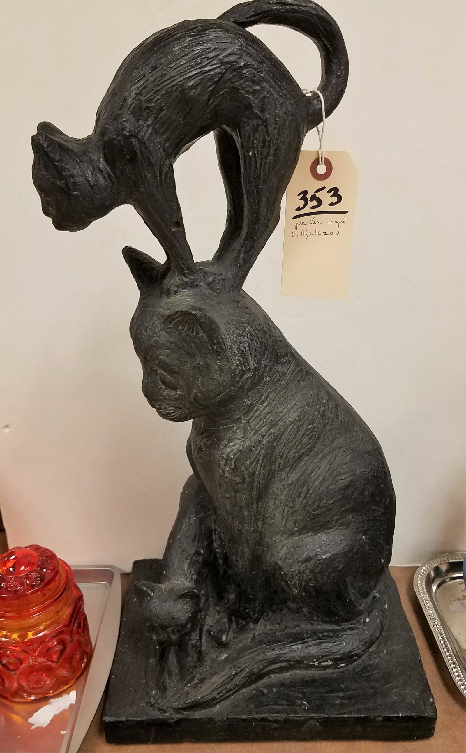 PLASTER CAT SCULPTURE GND S. DJALAZOV 22" (1 of 3)