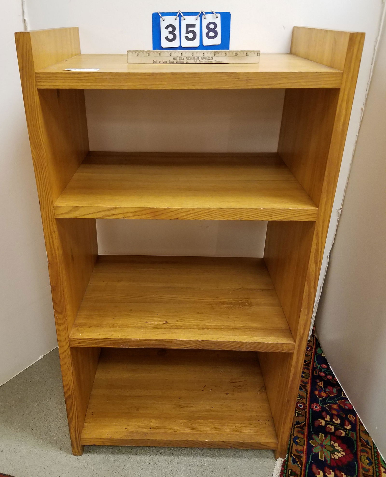 SOLID OAK 4 TIER STAND 4'H X 26 1/2"W X 18"D (1 of 2)