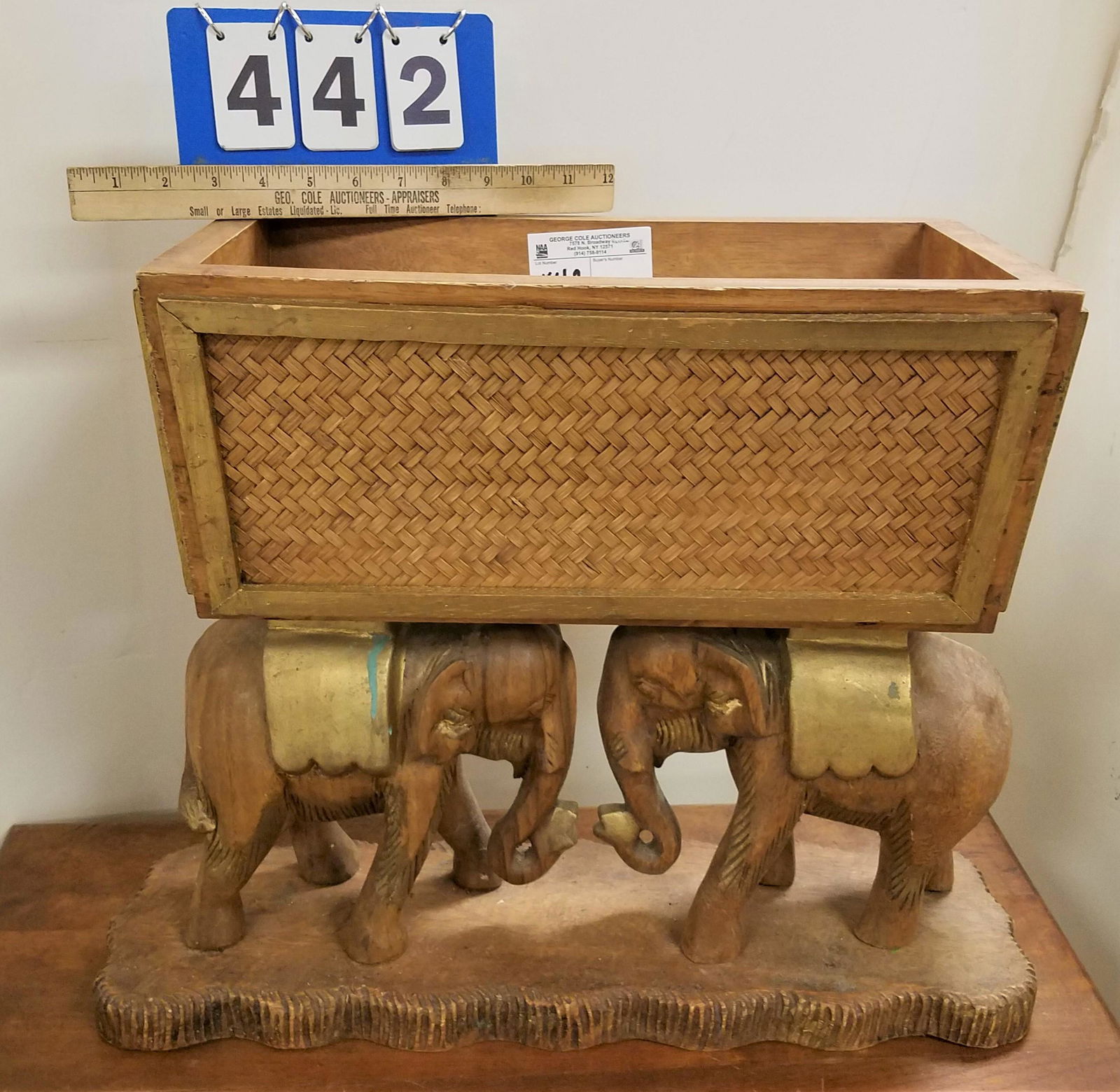 MAHOG PLANTER W/ CARVED ELEPHANT BASE 18"H X 22 'W X (1 of 2)