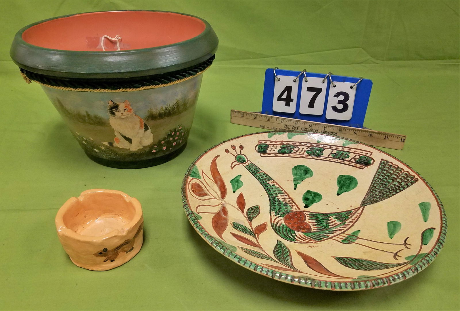 TRAY ITALIAN POTTERY BOWL 12" DIAM AND TERRA COTTA HAND (1 of 6)