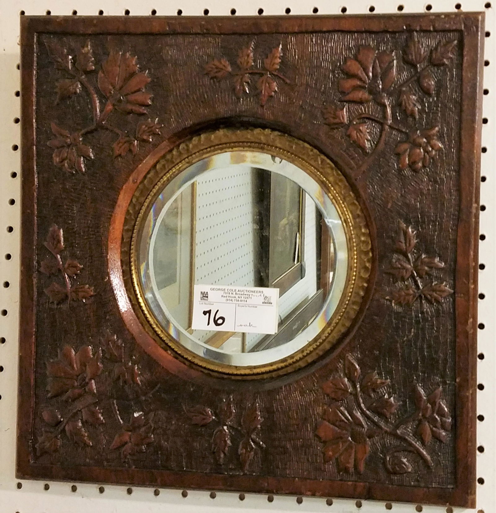 CARVED OAK FRAMED BEVELLED MIRROR 16" SQ (1 of 1)