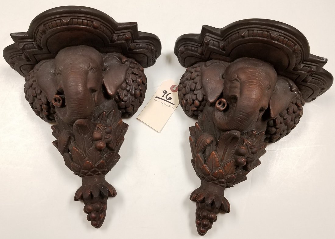 PR PLASTER ELEPHANT MOTIF WALL SHELVES 12"H X 10 3/4"W (1 of 2)