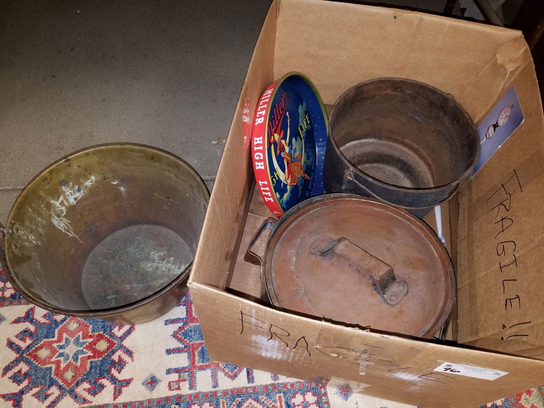 BX COPPER COVERED POT, BRASS BUCKET AND CAST IRON (1 of 3)