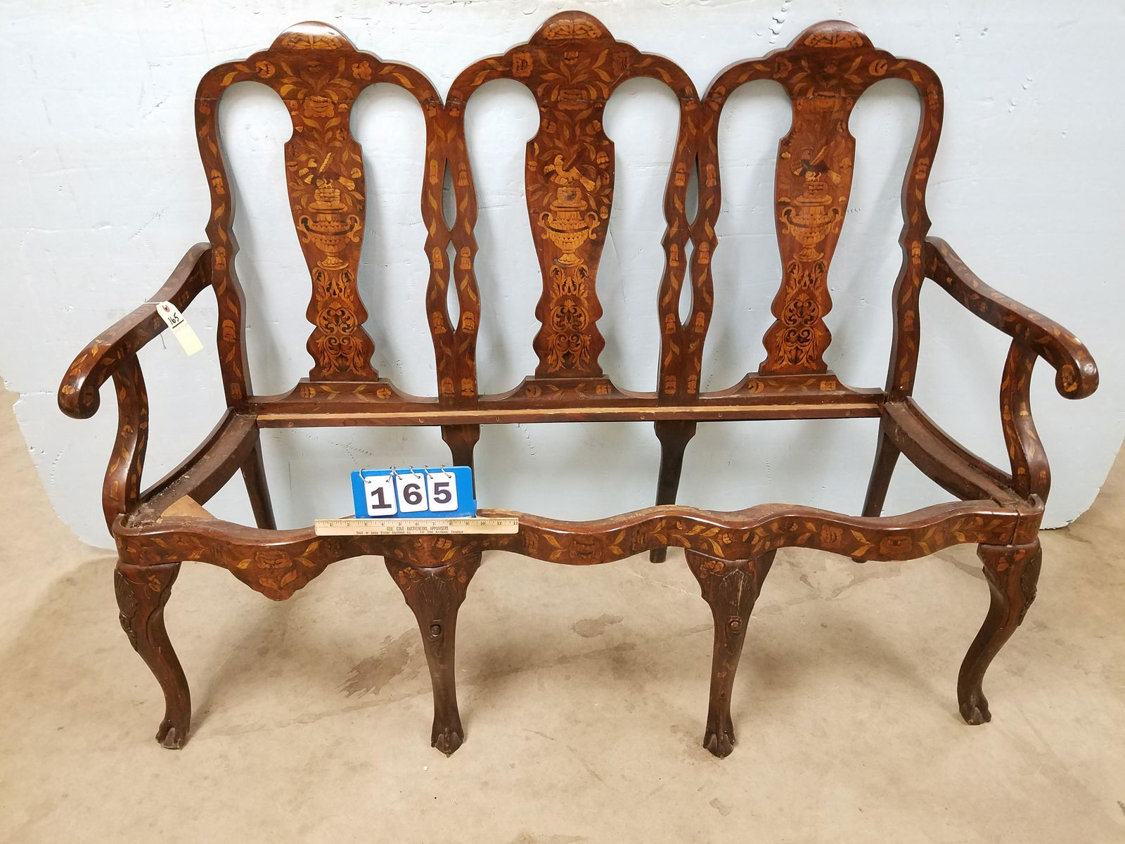 DUTCH MARQUETRY SETTEE 45 1/2"H X 59"W (NO SEAT) (1 of 6)