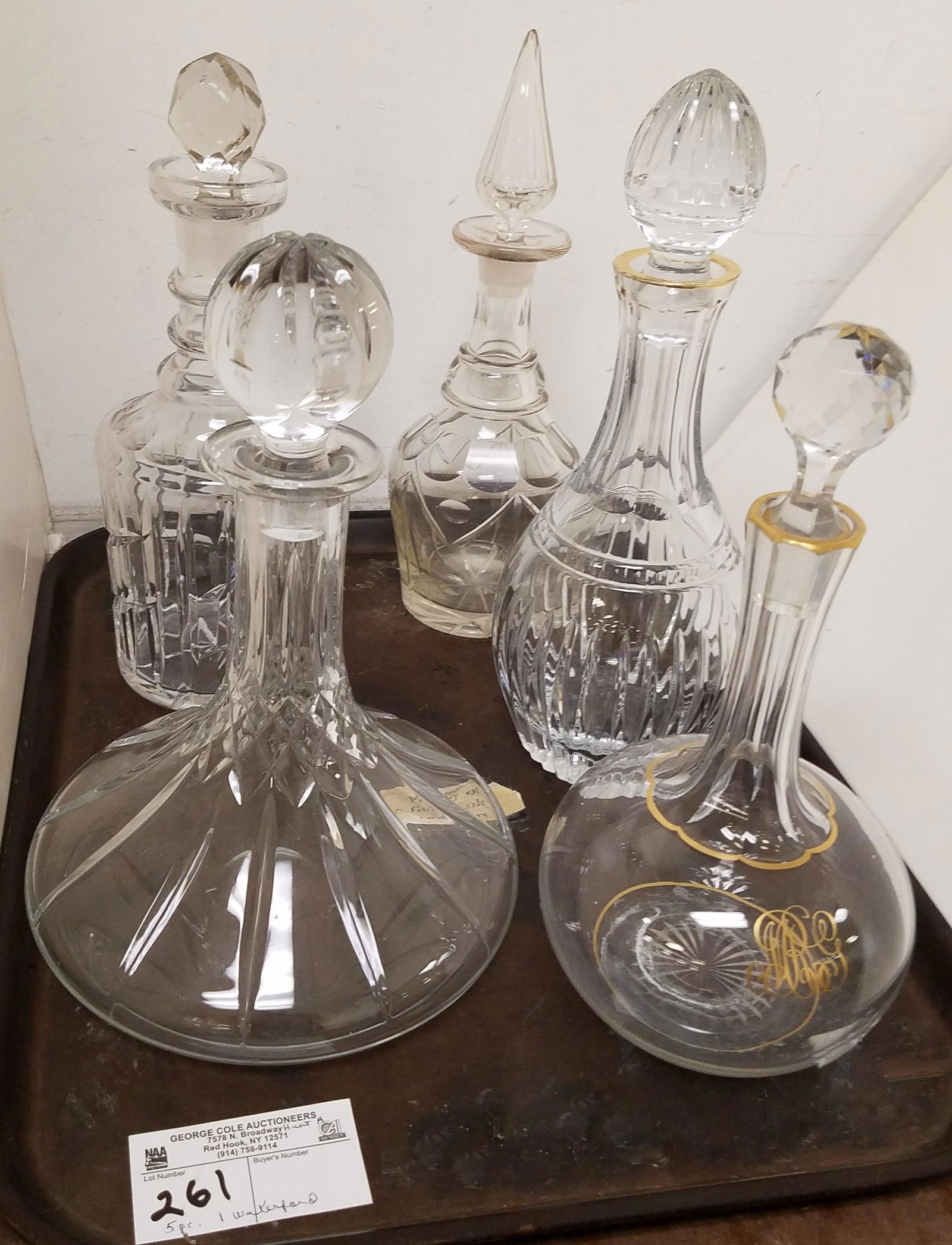 TRAY 5 CUT GLASS DECANTERS - 1 WATERFORD (1 of 1)