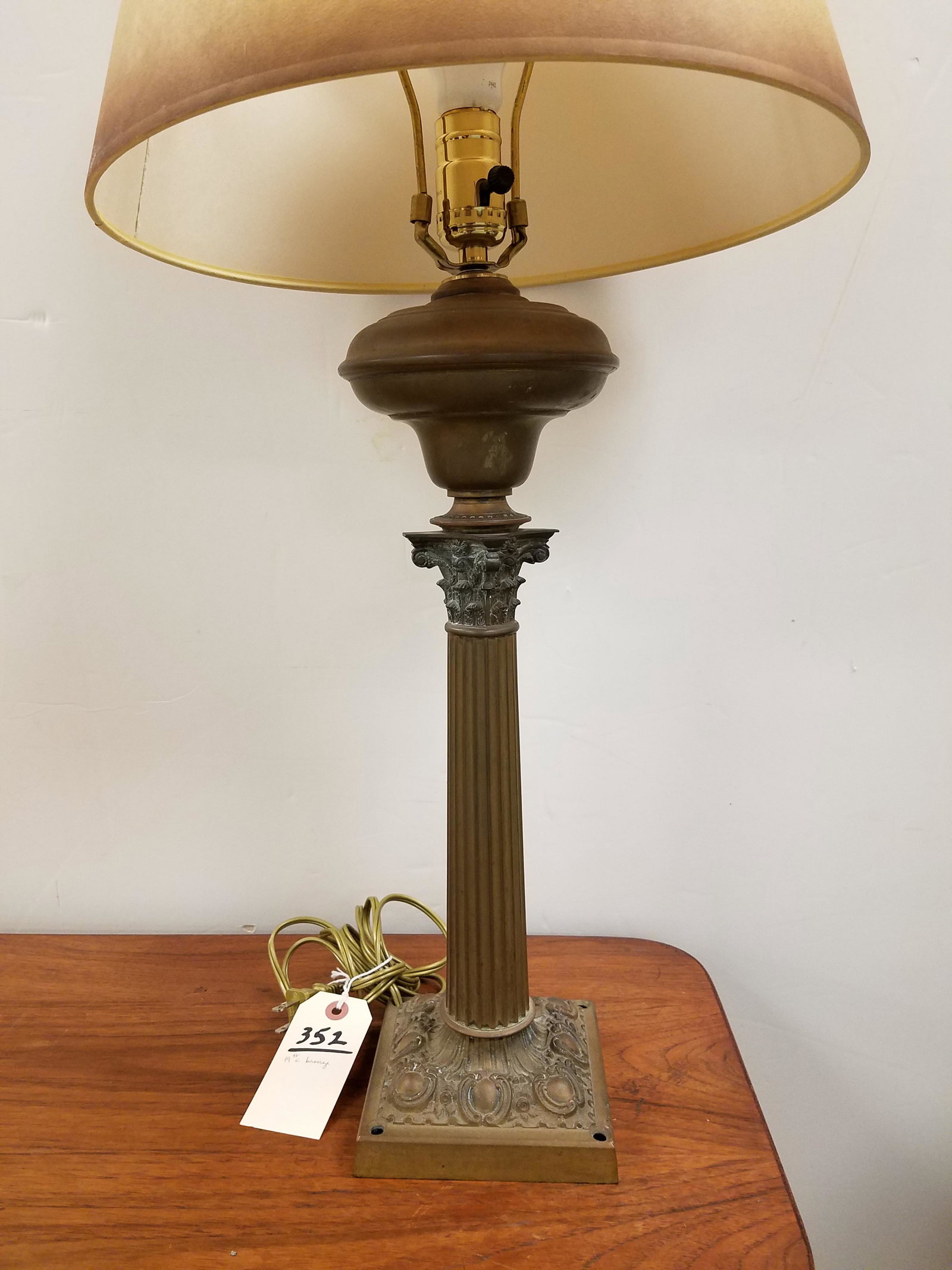 19TH C BRONZE COLUMN OIL LAMP ELEC 29" CORNELIUS & (1 of 5)